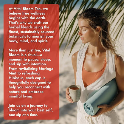 Vital Bloom Pure Cinnamon Tea, warm, spicy flavor, 100% Natural, Caffein Free, Hot or Cold Brew Herbal Tea, Bleach Free Tea Bags, Non GMO (Free Bamboo Tongs included)