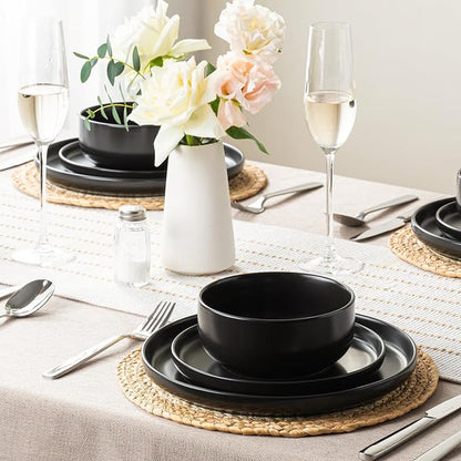 EWFEN Plates and Bowls Sets, 12 Pieces Ceramic Dinnerware Set