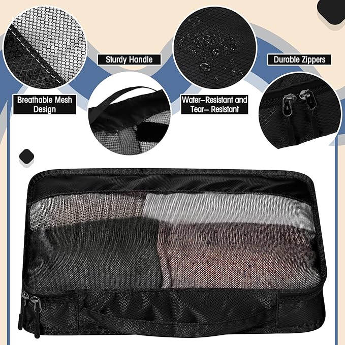5 Pcs Packing Cubes for Suitcase Large Travel Cubes Carry on Luggage Organizer Bags for Clothes Accessories(L,Black)