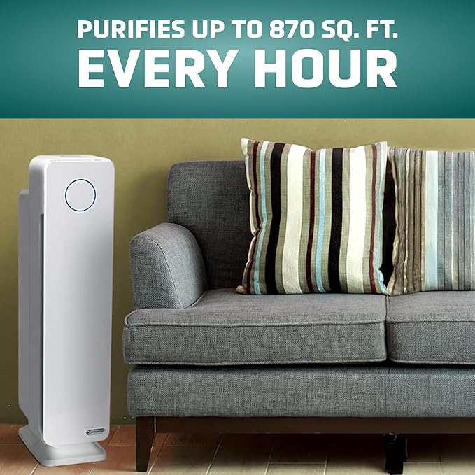 GermGuardian Air Purifier for Home with HEPA Pure Filter, for Wildfire Smoke, Pet Dander, Pollen, Odors, Large Rooms Up To 870 Sq. Ft., Removes 99.97% Pollutants, UV-C Light, 28", AC5350W, White