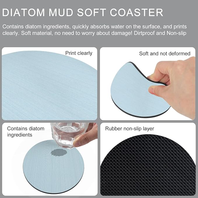 Sky Blue Thin Lines Coasters Set of 4, Absorbent Coasters