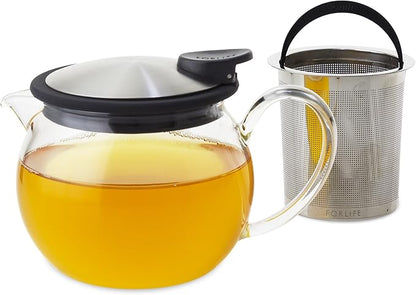 FORLIFE Bola Glass Teapot with Basket Infuser, 15-Ounce/444ml, Black Graphite