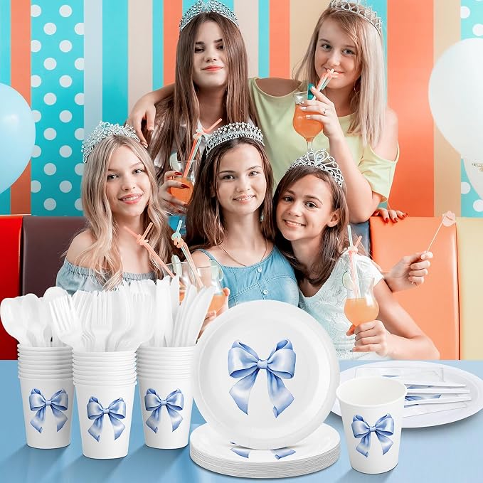 Sieral 144 Pcs Blue Bow Party Supplies Coquette Cute Supplies Bachelorette