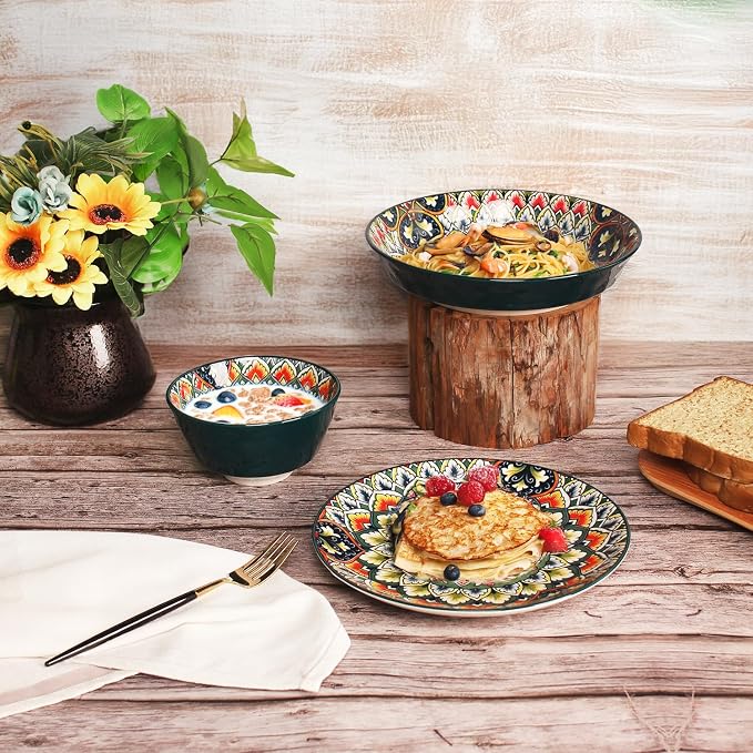 YA JU Mandala Dinnerware Sets Serves 4, Buffet Dinnerware, Boho Plates and
