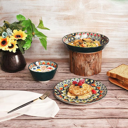 YA JU Mandala Dinnerware Sets Serves 4, Buffet Dinnerware, Boho Plates and