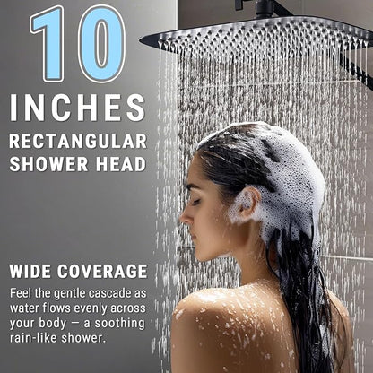 G-Promise All Metal 10 Inch Shower Head with Massage Mode Handheld, Rain Shower Head with Handheld Spray Combo, 3-Way Diverter with Pause Setting, 11 Inch Adjustable Extension Arm (Matte Black)