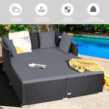 Tangkula Outdoor Rattan Daybed, Wicker Furniture