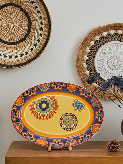 Bico Tunisian Ceramic 16 inch Oval Platter, Microwave & Dishwasher Safe