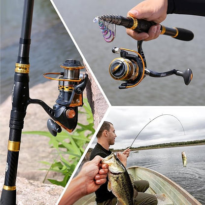 Sougayilang Fishing Rod Reel Combos Carbon Fiber Telescopic Fishing pole with Spinning Reel for Travel Saltwater Freshwater Fishing