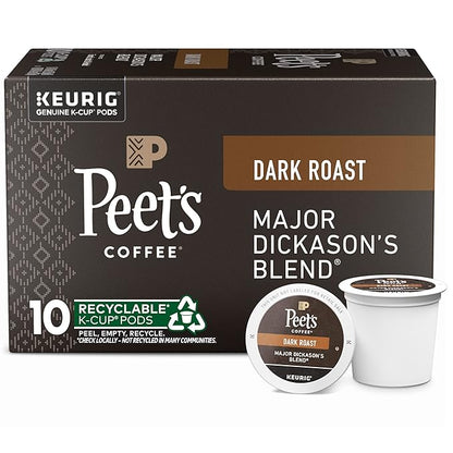 Peet's Coffee, Dark Roast Keurig K-Cup Pods - Major Dickason's Blend 10 Count (1 Box of 10 Pods)