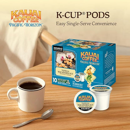 Kauai Coffee K-Cup Pods for Keurig Brewers – Arabica Coffee, 10% Hawaiian – Medium Roast, Vanilla Beans with Toasted Macabamia Nuts – Vanilla Macadamia Nut, 2 Pack of 10 Single Serve K-Cups