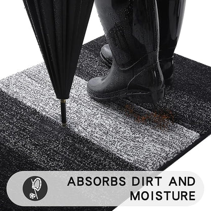 Kitinjoy Indoor Outdoor Door Mat, 59x36 Non-Slip Absorbent Dirt Trapper, Low-Profile Washable Inside Entrance Front Floor Mat, Sturdy Soft Entry Doormats for Entryway, Black