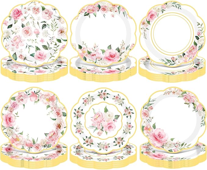 120 Pcs Spring Floral Paper Plates 7 Inch Pink Floral Party Decoration Plates