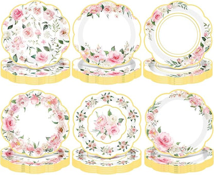 120 Pcs Spring Floral Paper Plates 7 Inch Pink Floral Party Decoration Plates