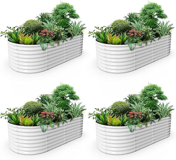 A ANLEOLIFE 4-Set 8X4X2 ft Galvanized Raised Garden Bed Kit, Oval Metal Deep