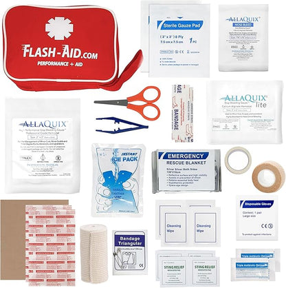 First Aid Kit for Youth Sports (Deluxe Kit) with AllaQuix Stop Bleeding Gauze