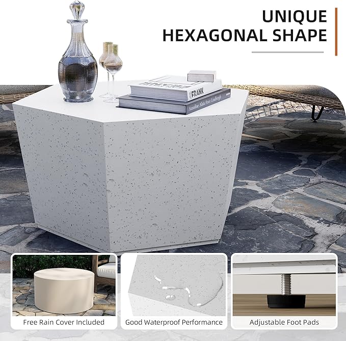 UPHA Outdoor Hexagon Coffee Table, Small Modern Minimalist Accent Tables