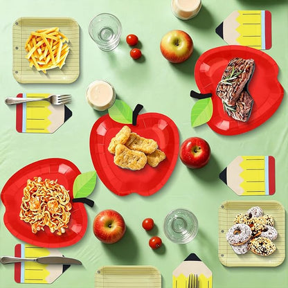 180Pcs Back to School Red Apple Paper Plates and Napkin Set, First Day of