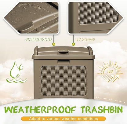 YESHOMY 33 Gallon Resin Outdoor Trash Can with Lid, Hideaway Waterproof Patio Garbage Bin, Coffee