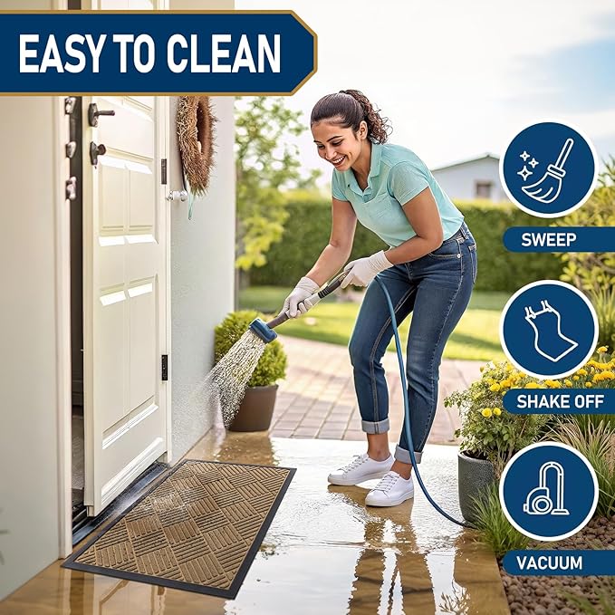Smiry Front Door Mat Outside Entrance, Heavy Duty Outdoor Indoor Natural Rubber Doormat, Non Slip, Trap Dirt and Moisture, Easy Clean, Low Profile Patio Porch Entryway Mat, 47x32, Coffee