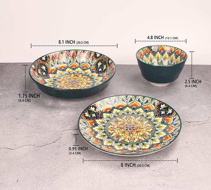YA JU Mandala Dinnerware Sets Serves 4, Buffet Dinnerware, Boho Plates and