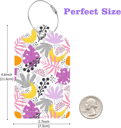 Tropical Plants Leaves Fruits Luggage Tags 2PCS PU Leather Suitcases Tag with Stainless Steel Loop and Privacy Name Address Cover Label Card for Women Men Travel