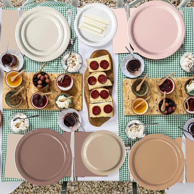 Oigco 60 PCS Brown Paper Plates Boho Baby Shower Decorations Gradient Brown