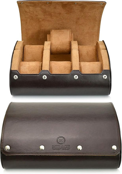6 Watch Travel Cases for Men - Watch Roll 6 Slots Travel Organizer - Espresso Brown -Signature Hexa Collection