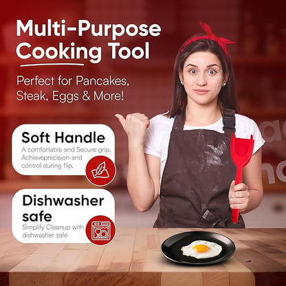 Egg Flipper Spatula Tongs (Set of 2) – Non-Stick 2-in-1 Grip & Flip Kitchen Tongs for Pancakes, Fish, Eggs, and More – Heat Resistant Cooking Tool (Black + Red)