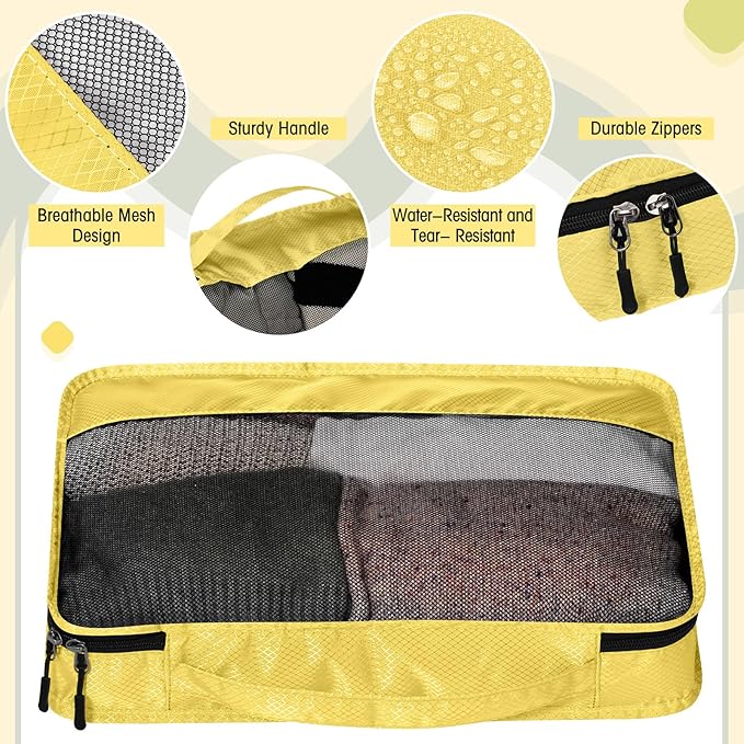 5 Pcs Packing Cubes for Suitcase Large Travel Cubes Carry on Luggage Organizer Bags for Clothes Accessories(L,Yellow)