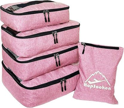 5 Set Packing Cubes for Travel Large Suitcase Luggage Organizer Bags Travel Accessories Vacation 4 Cubes 1 Laundry Pouch Bag