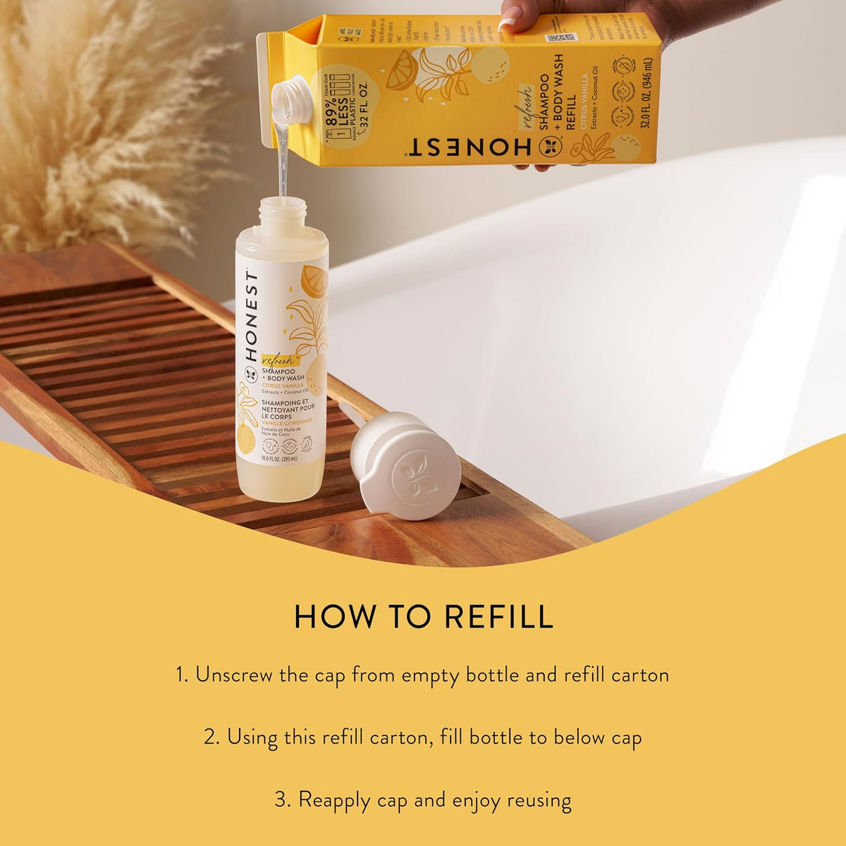 The Honest Company 2-in-1 Cleansing Shampoo + Body Wash Refill Carton | Gentle for Baby | Naturally Derived, Tear-free, Hypoallergenic | Citrus Vanilla Refresh, 32 fl oz