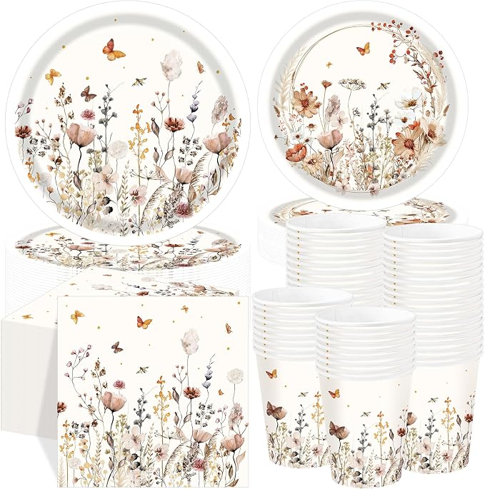 250 Pcs Wildflower Party Decorations Include Boho Autumn Fall Floral Paper