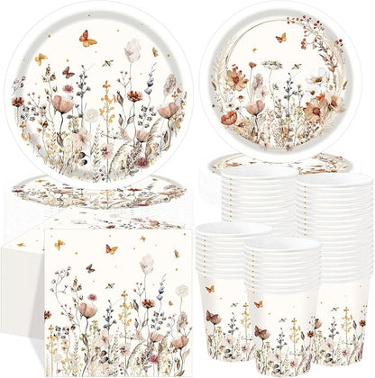 250 Pcs Wildflower Party Decorations Include Boho Autumn Fall Floral Paper