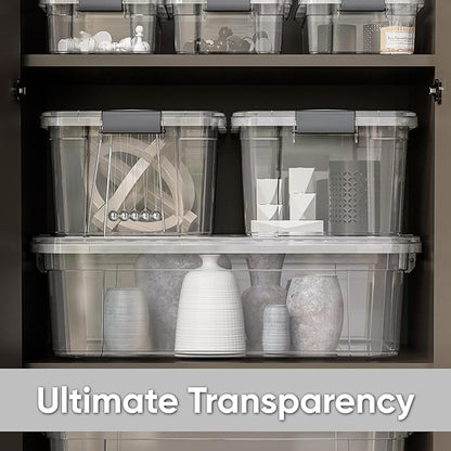 Superio Storage Bins with Lids, Clear Plastic Containers for Organizing, Stackable Totes, BPA Free, Odor Free, Organizer Boxes for Home, and Dorm (4 Pack, 13.7 Qt)