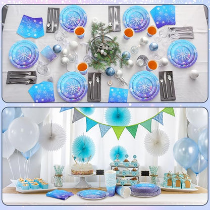 Kochorie 96 Pieces Frozen Iridescent Winter Snowflake Birthday Party Supplies