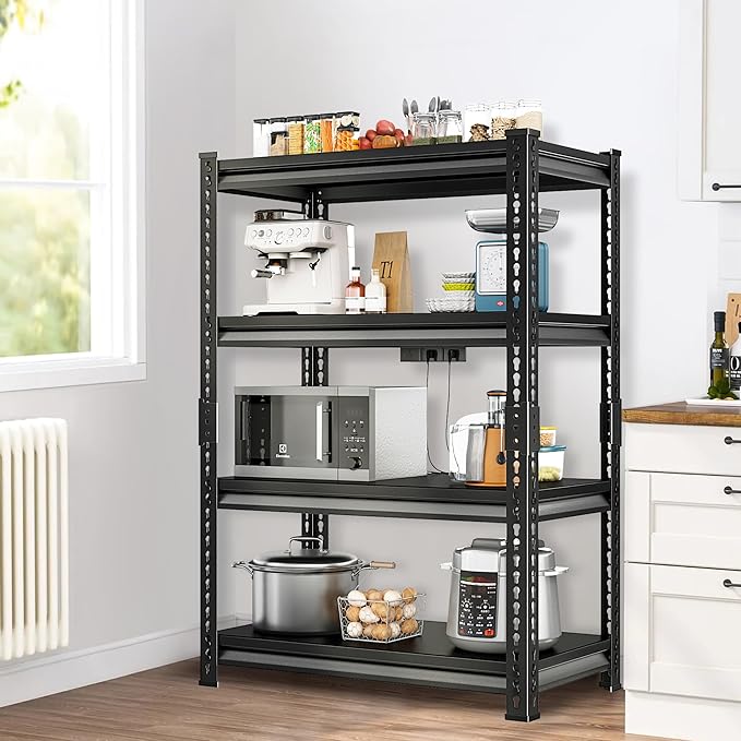 Adjustable Garage Storage Shelves, 35.4''W Garage Shelving Heavy Duty Loads 1280LBS, Metal Industrial Utility Shelf for Warehouse, Kitchen, Laundry Room,35.4" W x 15.7" D x 66" H,Black