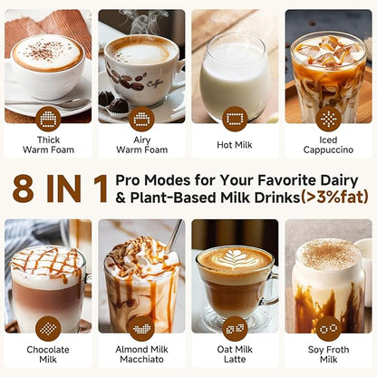 8-in-1 Milk Frother and Steamer 600W, AMZCHEF 17oz/500ml Detachable Frother for Coffee, Automatic Warm and Cold Foam Maker, Hot Chocolate Maker, Dishwasher Safe, LED Display