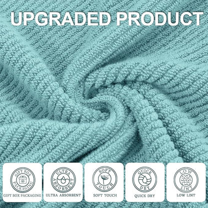 Teal Hand Towels for Bathroom, Bathroom Hand Towels Set of 4, Large 18" x 28" - Quick Dry | Lightweight | Soft | 100% Cotton | Absorbent, Thick Fluffy Towel Set for Showering, Aqua Towel Gift Set