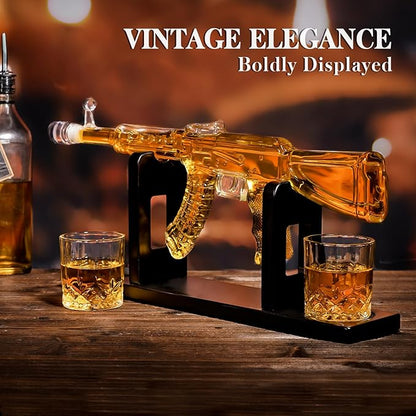Whiskey Decanter AK47 Set with 2 Whiskey Glasses, Gifts for Men Dad Stocking Stuffers, Unique Christmas Anniversary Birthday Gift for Him Husband, Cool Presents liquor dispenser for Home Bar
