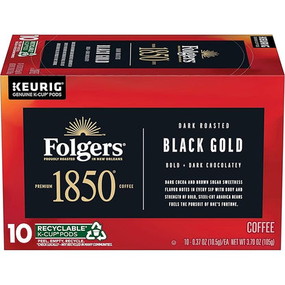 1850 by Folgers Black Gold Dark Roast Coffee, 10 Keurig K-Cup Pods