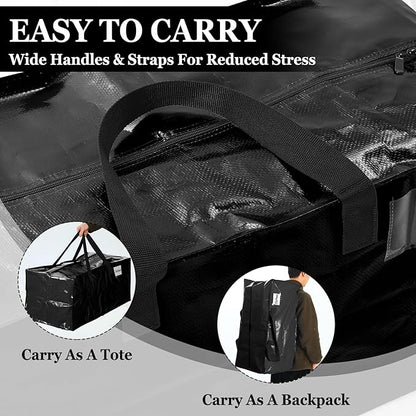 4 Pcs 24 Gallon Large Moving Bags with Zipper and Handles Foldable Storage Duffle Bags Heavy Duty Extra Large Totes for College Dorm Travel Clothes Blankets Bedding Moving (Black)