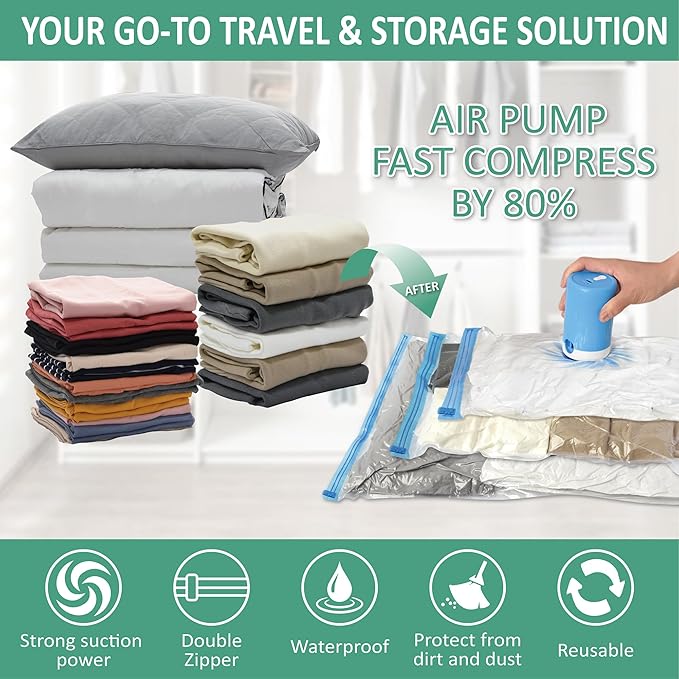 Cozy Essential 35 Pack Vacuum Storage Bags with Electric Pump, Vacuum Seal Space Saver Bags for Clothing, Pillows, Blanket, Bedding, Comforters