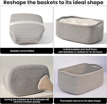 Small Grey Baskets for Organizing, Gray Storage Basket for Shelves, Woven Baskets for Storage, Small Organizer Basket for Décor Gifts, 13"×8.5"×5.1" (3 Packs) Grey