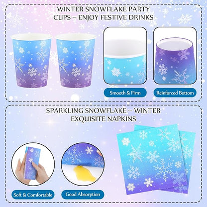 Kochorie 96 Pieces Frozen Iridescent Winter Snowflake Birthday Party Supplies