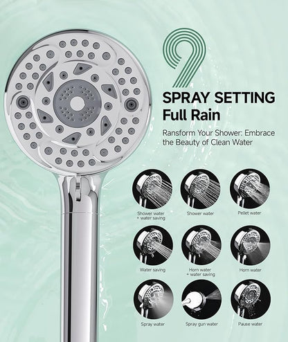 SunCleanse Filtered Shower Head with Handheld, 9-Spray Setting Detachable Showerhead with Filters, Shower Head for Hard Water - Filtered Chlorine, Improve Skin and Hair Texture, Chrome