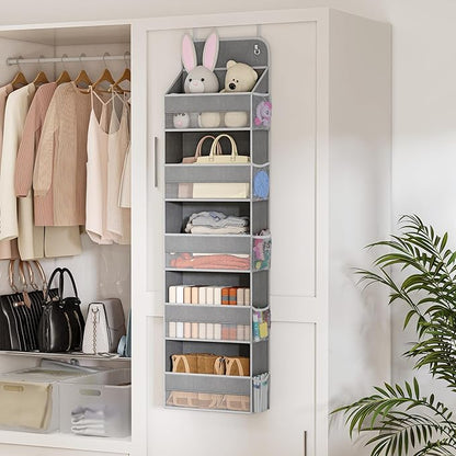 LAMU 5 Tier Over the Door Organizer Hanging, 5 Large Pockets and 10 Side Pockets Behind Door Storage for Baby Toys, 44lbs Back of Door Organizers Shelf for Closet, Nursery and Bathroom, 2 Pack (Grey)