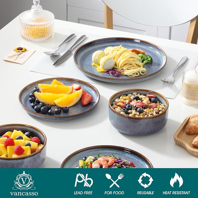 vancasso PLAYA Plates and Bowls Sets, 12 Pieces Grey-Blue Dinnerware Sets