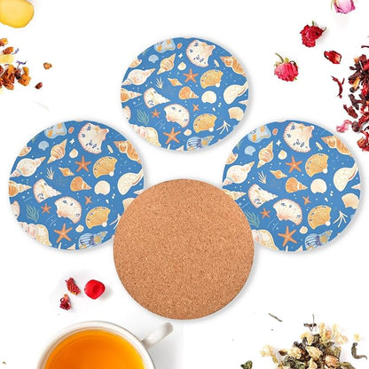Seashells Different Shapes and Starfish Aesthetic Coaster 4 Pcs Corkboard