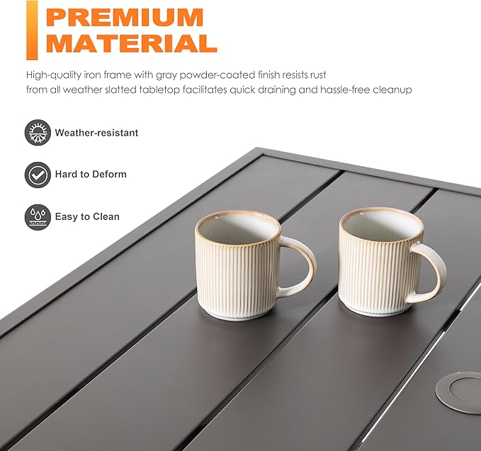 NUU GARDEN 5-Piece Outdoor Patio Dining Set, Slatted 37’’ Square Table